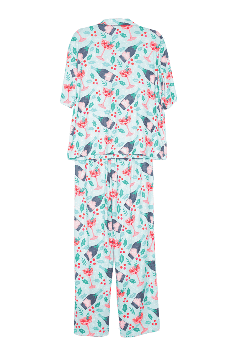 Holiday Champagne. Coupes & Holly Pajama Pants Set