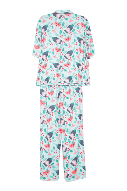 Holiday Champagne. Coupes & Holly Pajama Pants Set
