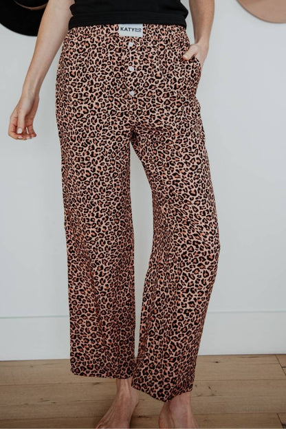 Brown Leopard Print Boxer Pants Women
