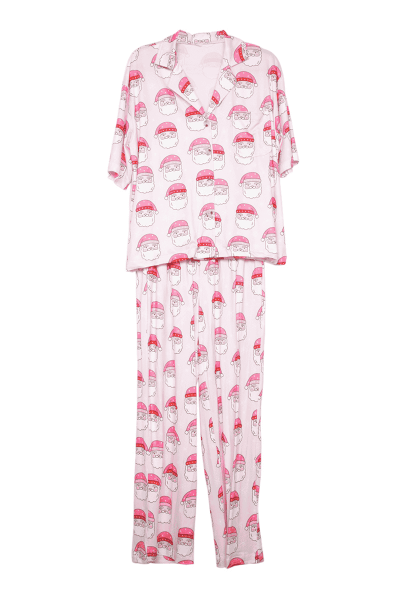 Pink Santa Face Pajama Pants Set