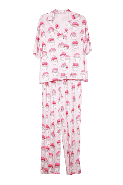 Pink Santa Face Pajama Pants Set