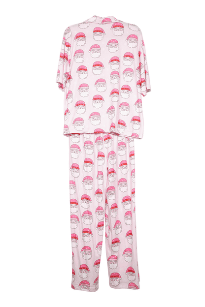 Pink Santa Face Pajama Pants Set