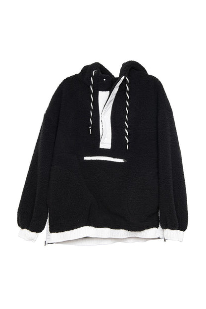 Black Sherpa Pullover Hoodie