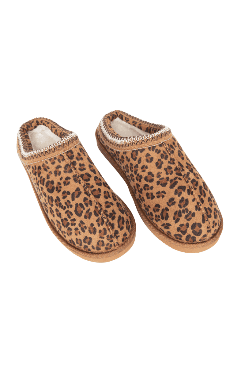 Leopard Print Embroidered Slip-On House Shoes