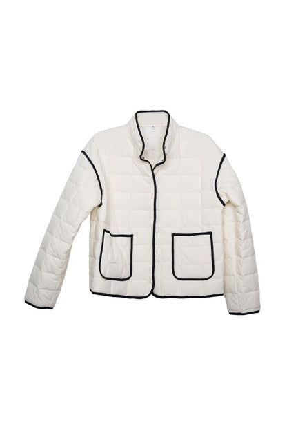 White Quilted Trim Jacket for Women