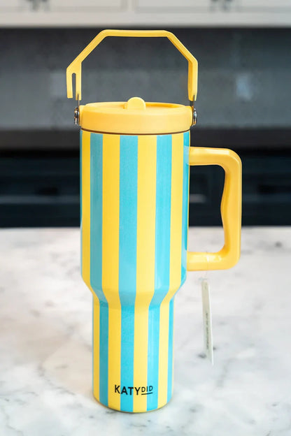 Tumbler Cup 38 Oz Jug (Yellow and Aqua Striped)