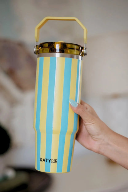 Yellow and Aqua Striped 30 Oz Tumbler Cup