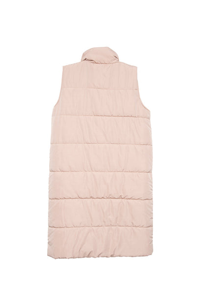 Tan Long Quilted Puffer Vest